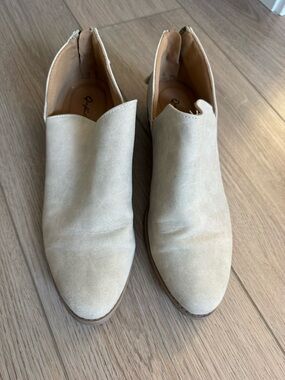 Qupid Neutral Suede Slip-On Ankle Booties
